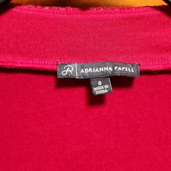 Adrianna Papell Red V-Neck 3/4 Sleeve Asymmetrical Hem Blouse Top Size S - Picture 5 of 6